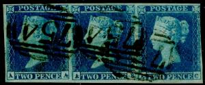 SG14, 2d blue PLATE 4, USED. Cat £270+. STRIP OF 3. AA AB AC