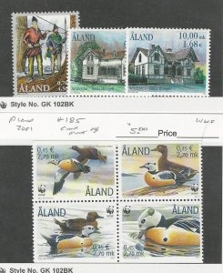 Aland, Postage Stamp, #169-171, 185 Mint NH, 2000-1 Bird Duck WWF, JFZ