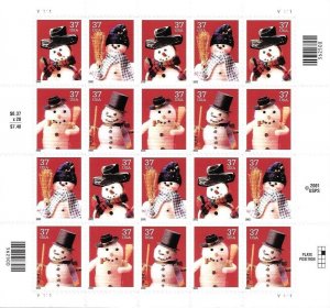 US 2679a - MNH Sheet of 20 - 37¢ stamps. Christmas - Snowmen.  FREE SHIPPING!!