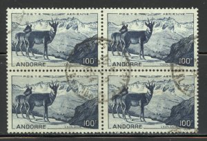 Andorra, French Scott C1 Used NH Block of 4 - 1950 Chamois Issue - SCV $240.00