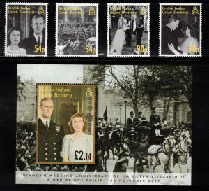 BIOT 2007 Royal Couple 60th Wedding Anniversary; Scott 326-30, SG 357-61; MNH