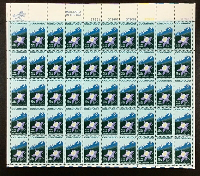 1711   Colorado Statehood, In line perfs MNH 13 c Sheet of 50 FV $6.50  1977