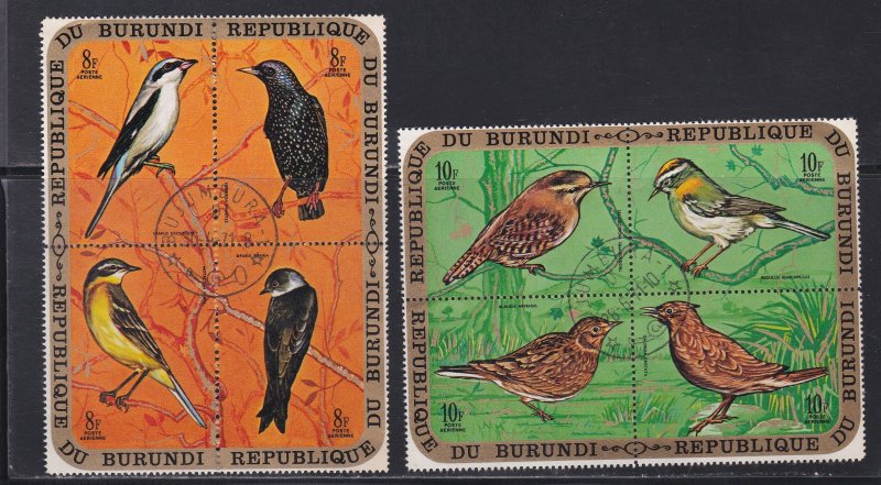 Burundi # 339, 342, C132-137, Birds Blocks of 4, CTO, 1/3 Cat.