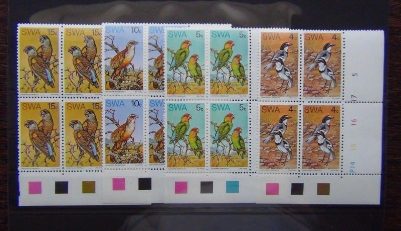 South West Africa 1974 Rare Birds set in Blocks x 4 MNH