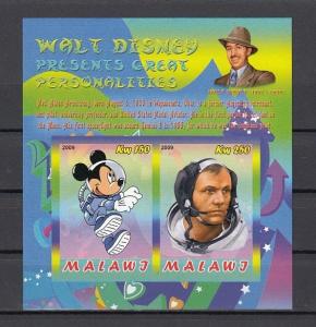 Malawi, 2009 Cinderella issue. M. Mouse & N. Armstrong, Space IMPERF sheet of 2.