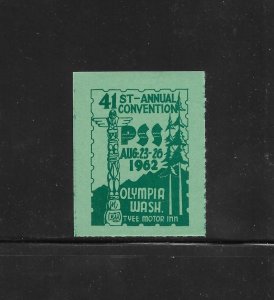 Precancel Stamp Society (PSS) Convention Seal/Label; 1962, Green on Green, MNH