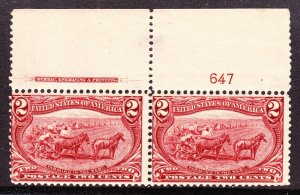 US 286 2c Trans-Mississippi Mint Plate #647 Top Pair F-VF OG NH SCV $160