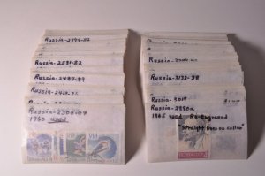 Lot Russian 1960s Used CTO Stamps 111 Envelopes of Sets Singles Russia 1960-1969