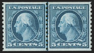 MOMEN: US STAMPS #458 COIL LINE PAIR MINT OG NH VF APS CERT LOT #86191