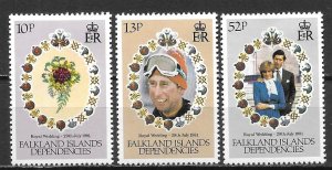 Falkland Islands Dependencies 1L59-61 Diana Wedding set MNH (lib)