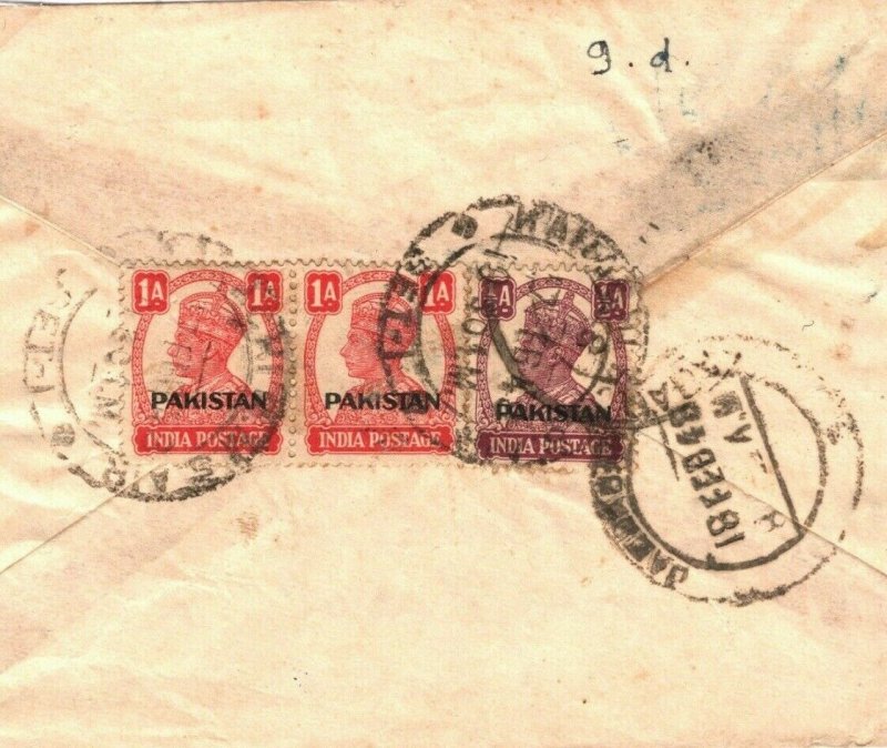 PAKISTAN Cover INDIA KGVI Overprints Karachi Air Mail Jamnagar 1948 DA20