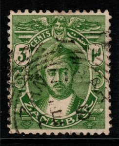 ZANZIBAR SG247 1913 3c YELLOW-GREEN FINE USED