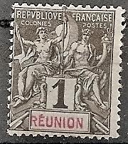 Reunion  34 Mint OG 1892 1c Navigation & Commerce