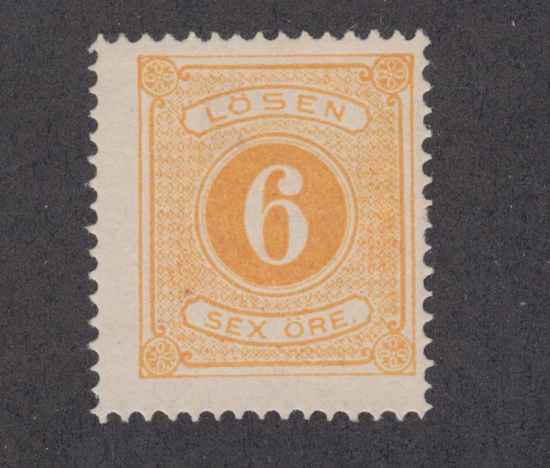 Sweden Sc J4 MLH. 1874 6ö yellow Postage Due, nice color 