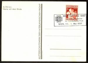 AUSTRIA 1937 MOTHERS' DAY Issue Sc 381 on Pic Post Card w Special PMK