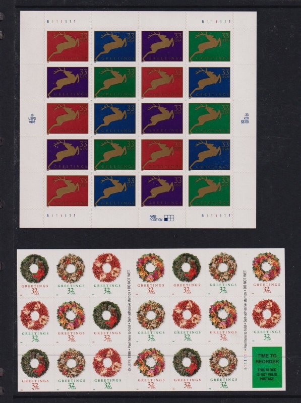 U.S. 1999 Christmas Wreaths and Reindeer, cat. $ 72.00