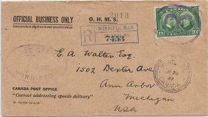 1927 Winnipeg, Canada Official Business to An Arbor, Mi Registered ... (56800)