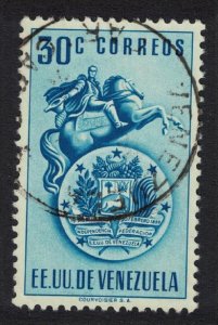 Venezuela Arms of Venezuela and Bolivar Statue 30 Black 1951 Canc SC#504 SG#927