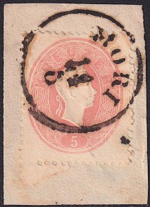 Austria - 1860 - Scott #14 - used on piece - MORI pmk Italy - perf variety