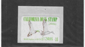 CALIFORNIA DUCK STAMP SCOTT# 3 SCV $12.50