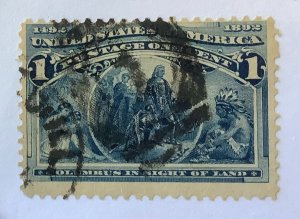 USA 1893 Scott 230 used - 1c,  Columbian Exposition, Columbus in Sight of Land