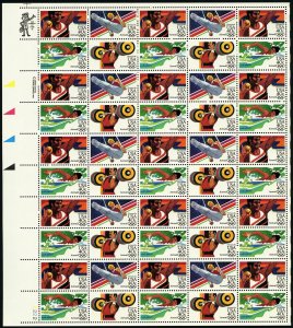 Summer Olympics 1984 Full Sheet of Fifty 40 Cent Airmail Stamps Scott C105-08