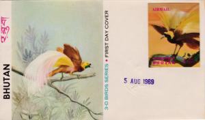 Bhutan 1969 Imperf. Litho 3D Bird Series 4nu Bird of Paradise First Day Cover