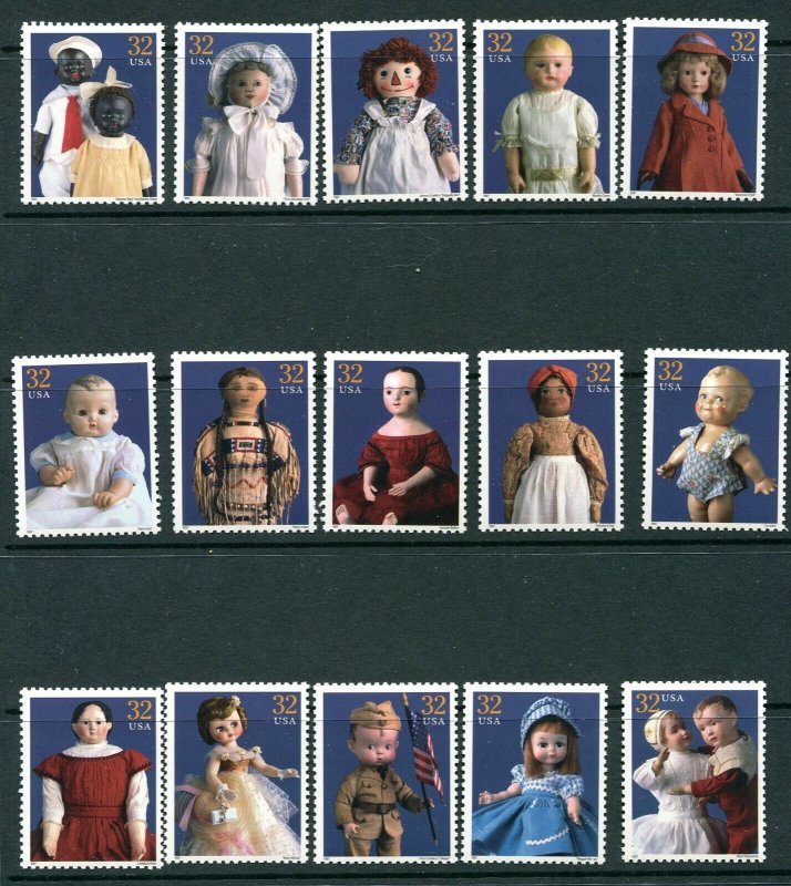 Classic American Dolls 15 Single Stamps  #3151 MNH 1997 