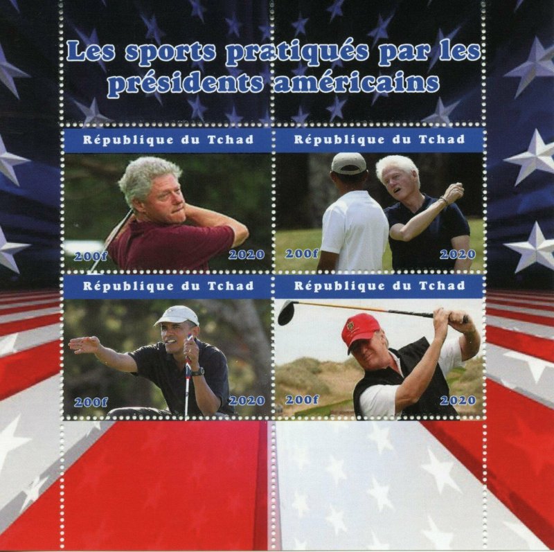 Chad Golf Stamps 2020 MNH Bill Clinton Donald Trump Barack Obama Sports 4v M/S