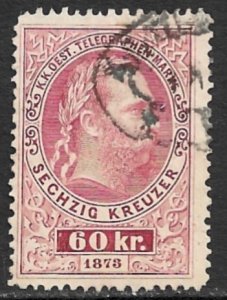 AUSTRIA 1874-76 60kr Carmine Franz Josef TELEGRAPH STAMP Hisc. T20b VFU