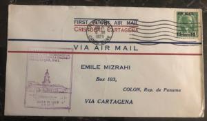 1929 Cristobal Canal Zone First Flight Cover FFC To Cartagena Colombia FAM 5