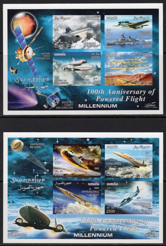 Somalia 2003 Powered Flight 100th.Anniversary 4 Sheetlets IMPERFORATED MNH