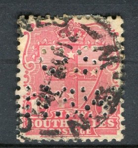 AUSTRALIA NEW SOUTH WALES; Early 1900s fine used 1d. value + OS PERFIN