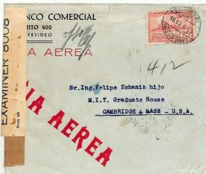 URUGUAY WW2 Cover 1943 Air Mail USA Censor *MIT* UNIVERSITY Mass {samwells}DD185