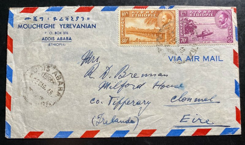 1948 Addis Ababa Ethiopia Airmail Commercial Cover To Clonmel Ireland Sc#249