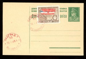 1945 Yugoslavia Postal Card H&G 117 Used with Supple. Postage Scott B133