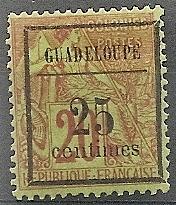 Guadeloupe    5 Mint OG 1889 25c on 20c Surch. CV $32,50