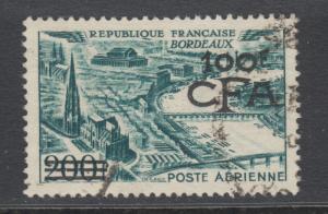 France, Reunion Sc C39 used. 1951 100fr on 200fr Air Mail stamp of France, VF.
