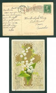 USA. 1911 Easter Card. Used  Enid.Cross, Flowers. 1 Cent Benjamin Franklin.