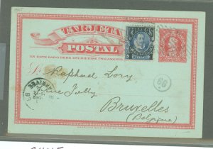 Chile  1905 2c red on greenish blue used Santiago to Belgium