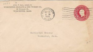 U.S. WORCESTER BLEACH & DYE WORKS CO. Worcester Pre Paid 1935 Cover Ref 47521