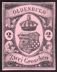 1859, Germany Oldenburg 2Gr, MNG, Sc 7, Reprint