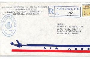 Dominican Rep MONTECRISTI Mercedarian Cachet MISSIONARY Cover MIVA 1991 CF297