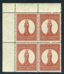 British Virgin Island 1887 QV 4d chestnut block of 4 superb MNH. SG 35. Sc 16.