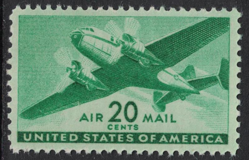 Scott C29- 20c Twin Motored Transport Plane- MNH 1941- unused mint AIRMAIL stamp