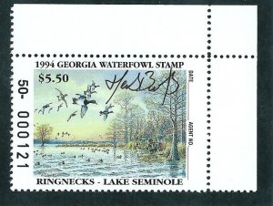 GEORGIA STATE DUCK  #10 -  SIGNED BY ARTIST -  MINT NEVER HINGED -  SCV: $75.00+