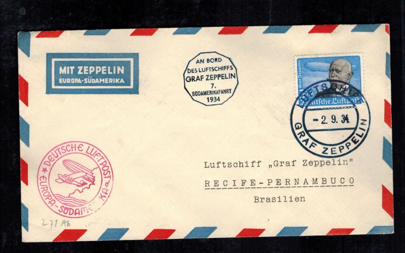 1934 Germany Graf Zeppelin Cover 7th South America Flight to Brazil # C56 LZ 127