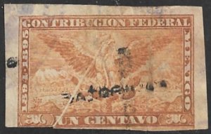 MEXICO REVENUES 1894-95 1c Contribucion Federal EAGLE Pre Printing Fold CF101