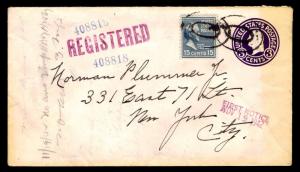 1942 WWII Registered Cover - Oval Cancel - U.S. #U493 & #820 Franking (ESP#4687)