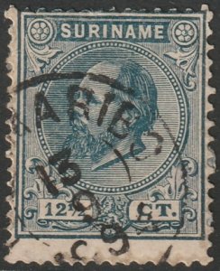 Suriname 1873 Sc 7 used paper adhesion perf  13.5